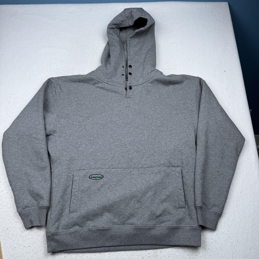 Arborwear Hoodie Mens XL Gray Fleece Snap Mock Neck Kangaroo Pocket Heavyweight